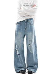 Light Blue Distressed Wide Leg Jeans