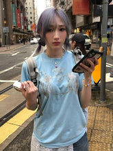 Light Blue Glitter Graphic T-Shirt