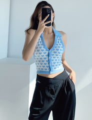 Light Blue Heart Halter Top