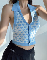 Light Blue Heart Halter Top