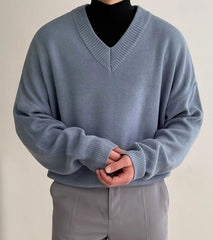 Light Blue Knit V-Neck Sweater