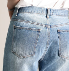 Light Blue Loose Straight Denim Pants