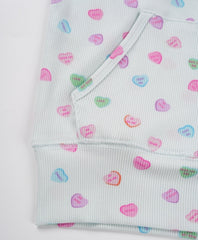 Light Blue Mini Hearts Printed Crop Hoodie