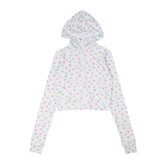 Light Blue Mini Hearts Printed Crop Hoodie