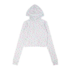 Light Blue Mini Hearts Printed Crop Hoodie