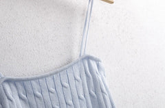 Light Blue Twist Pattern Knitted Sling Top