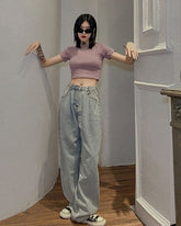 Light Blue Wide Leg Casual Jeans