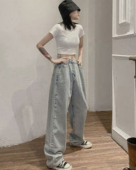 Light Blue Wide Leg Casual Jeans