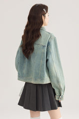 Light Denim Jacket With Stand Collar