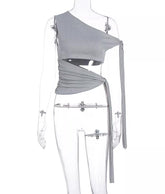 Light Grey Deconstructed Off-Shoulders Top