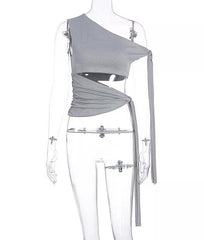 Light Grey Deconstructed Off-Shoulders Top