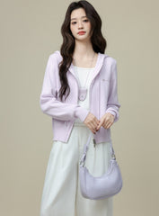 Light Purple Double Zip Hooded Cardigan Jacket