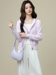Light Purple Double Zip Hooded Cardigan Jacket