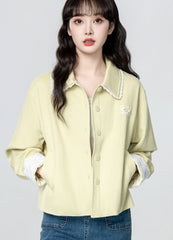 Light Yellow Lace Trim Utility Jacket Cardigan