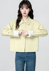 Light Yellow Lace Trim Utility Jacket Cardigan