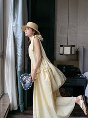 Light Yellow Sleeveless French Style Casual Dress