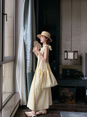 Light Yellow Sleeveless French Style Casual Dress
