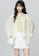 Light Yellow Sun Protection Shirt Jacket Casual Loose Lapel Top