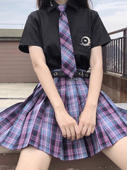 Lilac Plaid School Girl Pleated Skirt