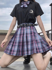 Lilac Plaid School Girl Pleated Skirt