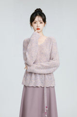 Lilac Vneck Knitted Pullover Sweater