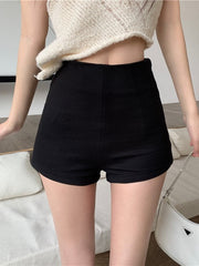 Black High-Waisted Slim Fit Shorts