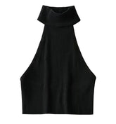 Black Open-Back Turtle Neck Crop Top