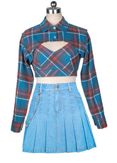 Blue Plaid Two-Piece Cropped Top