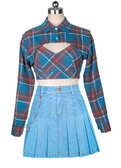 Blue Plaid Two-Piece Cropped Top