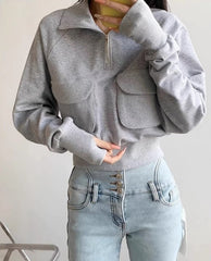 Grey Half-Zip Collared Sweatshirt