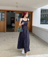 Black Sling Dress With Floral Pattern