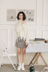 White V-Neck Tassels Knit Sweater