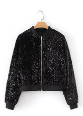 Black Cropped Sparkly Sequin Jacket