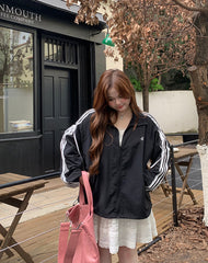 Loose Black Zip Jacket Spring Windproof Top