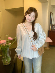 Loose Blue Slimming Shirt Top