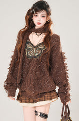 Loose V Neck Embroidered Autumn Sweater