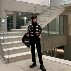 Luxury Striped Knit Sweater In Mink Fleece