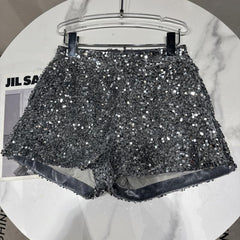 Metallic Grey Sequin Embellished Shorts
