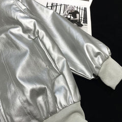 Metallic Grey Zip-Up Bomber Jacket