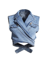 Blue Cross Wrap Denim Top