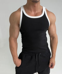 Black Contrast Trim Ribbed Tank Top