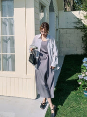Minimalist Strappy Dress Shirt Set Lazy Slim Fit Two Piece