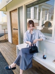 Minimalist Strappy Dress Shirt Set Lazy Slim Fit Two Piece