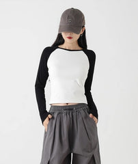 White Contrasting Long Sleeve Top
