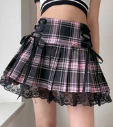 Pink Plaid Lace Skirt