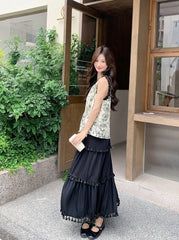 Modern Style Contrast Trim Vest And Skirt Set