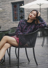 Lilac Checkered Knit Sweater