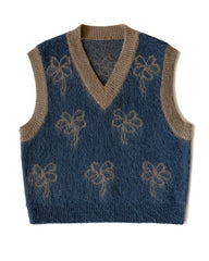 Blue Flower Print V-Neck Vest