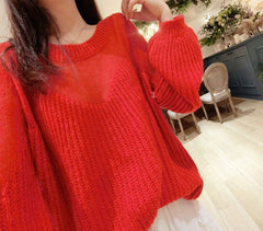 Blue Oversized Partly See-through Sweater