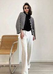Grey Tweed Buttoned Jacket